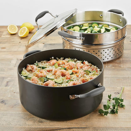 Advanced Hard-Anodized Dutch Oven Multipurpose Steamer Set, 8.5-Quart, Graphite12