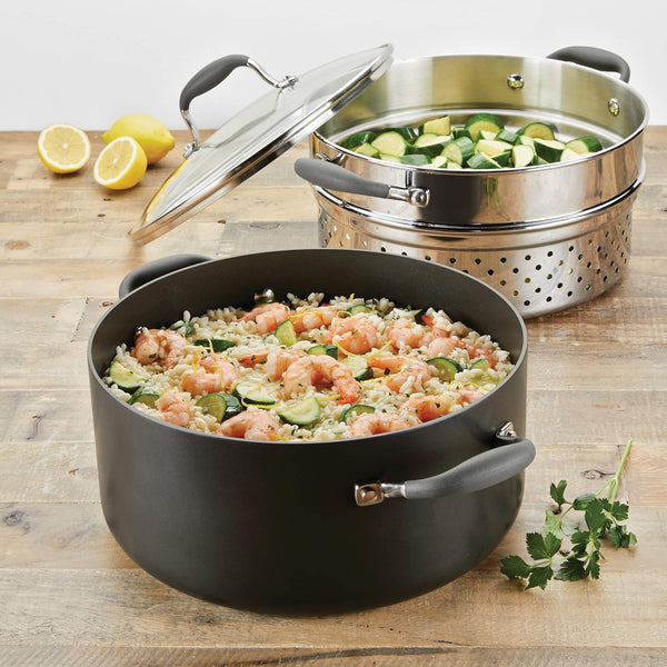 Advanced Hard-Anodized Dutch Oven Multipurpose Steamer Set, 8.5-Quart, Graphite12