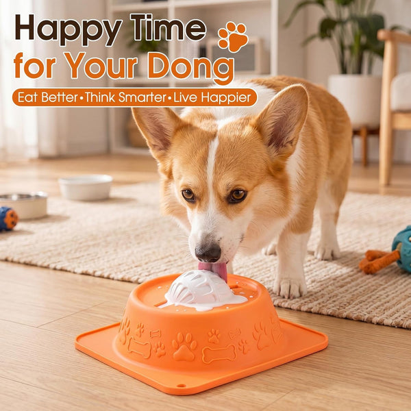 Slow Feeder Dog Bowls, Anti-Slip Dog Lick Bowl with Interactive Rolling Ball, Anxiety Relief Liquid Treat Feeder, Bone Broth Yogurt Licking Toy for Small Medium Large Dogs and Cats(Orange)4