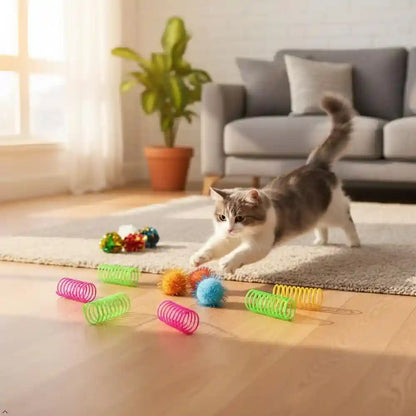 LASOCUHOO Cat Toys, 30 Packs Interactive Cat Toy Pack Including Cat Crinkle Balls, Cat Sparkle Balls, Spiral Springs for Kitten （Random Color）6