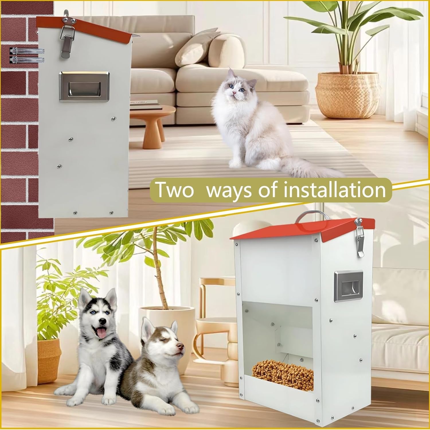 gravity-automatic-cat-feeder-galvanized-small-animal-feeding-trough-food-dispenser-for-cats-puppy-13l-outdoor-pets-feeder