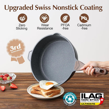 Nonstick Deep Frying Pan Skillet, 11-Inch Saute Pan with Lid, Stay-Cool Handle, Chef Pan Healthy Stone Cookware Cooking Pan, Induction Compatible2