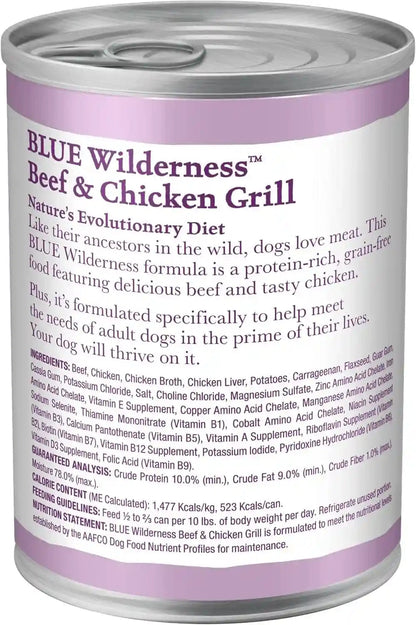 Blue Buffalo Wilderness Grain Free Adult Wet Dog Food, Beef & Chicken Grill, 32G Protein per Can, 12.5 Oz. Can (Pack of 12)2