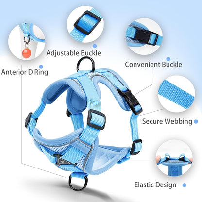 No Pull Dog Harness with Leash Set for Small Sized Dog, Reflective Adjustable No Choke Front Clip Cat Vest Harness with Breathable Mesh, Comfortable Soft Padded Pet Vest, Blue M3
