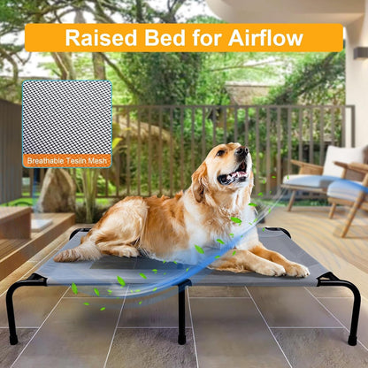 Outdoor Dog Elevated Bed with Plush Mat, Raised Dog Beds,Pet Cot Hammock(L) | Durable Washable Raised Dog Bed, Indestructible Elevated Cooling Dog Beds,Durable Dog Cot Bed, Lifted outside Dog Hammock Bed7