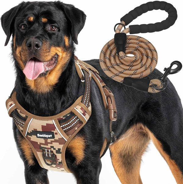 Beebiepet Heavy Duty Tactical Dog Harness for Small Dogs, No Pull Adjustable Pet Harness Reflective Service Training Easy Control Pet Vest Military K9 Working Dog Harnesses- Large, Brown10