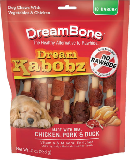 Dreambone Kabobz Rawhide-Free Dog Treats with Real Protein, 18 Count | Daily Chew, Digests Safely and Completely, Made with Real Chicken, Duck, Pork and Veggies, for Adult Dogs1