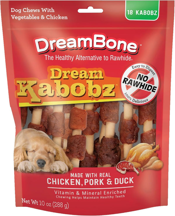 Dreambone Kabobz Rawhide-Free Dog Treats with Real Protein, 18 Count | Daily Chew, Digests Safely and Completely, Made with Real Chicken, Duck, Pork and Veggies, for Adult Dogs1