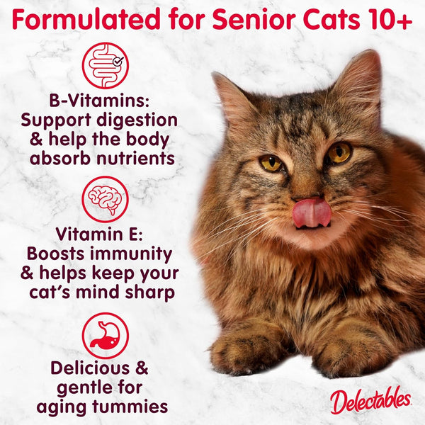 Delectables Lickable Treat Stew Senior 10+ Wet Cat Treat with Real Chicken, Food Topper, Hydrating, Grain-Free, No Fillers, No By-Products, No Added Preservatives, 1.4Oz Pouch, 12Ct10