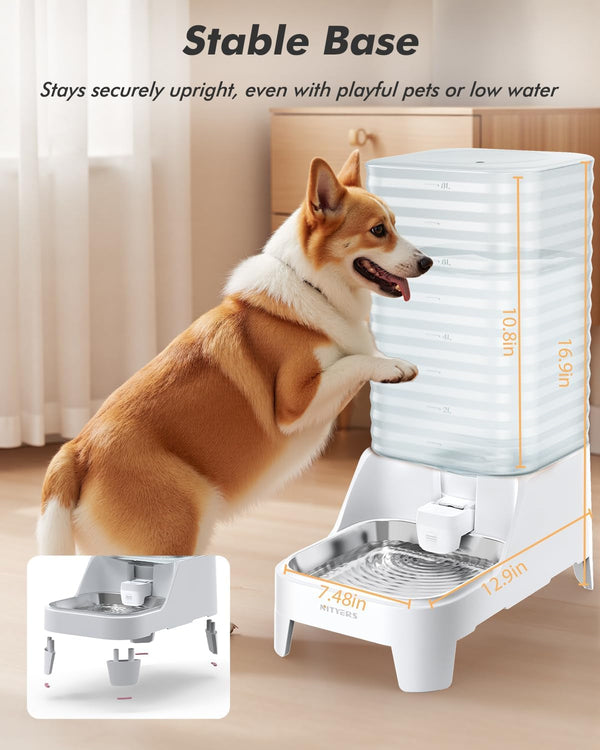 Automatic Dog Water Bowl Dispenser with Patented Faucet - 8L Large Gravity Cat Water Dispenser with Filter & Adjustable Base, Wide Mouth for Easy Clean, Bpa-Free, Stainless Steel Pet Waterer for Pets6