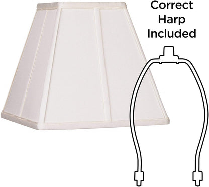 Pre-Assembled Nona Medium Ivory Square Tapered Shade 5.25X10X9 (Spider) | 5.25" Top X 10" Bottom X 9" High X 9" Slant Replacement for Table Lamps Classic Harp + Finial6