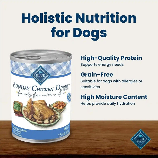 Blue Buffalo Family Favorite Recipes Sunday Chicken Dinner in Gravy Natural Wet Dog Food for Adult Dogs, Grain-Free Recipe with Natural Ingredients, Vitamins & Minerals, 12.5-Oz. Can (12 Count)5