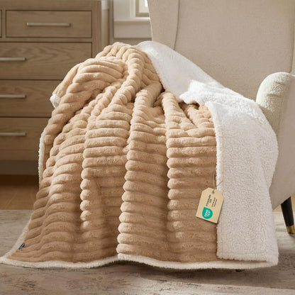 Bedsure Comfyfleece™ Waterproof Dog Blankets for Large Dogs,50X60 Cream | Soft Plush Couch Cover,Washable Corduroy Fleece for Furniture Protector,Cozy Calming Reversible Pet Blanket for Senior Dogs19
