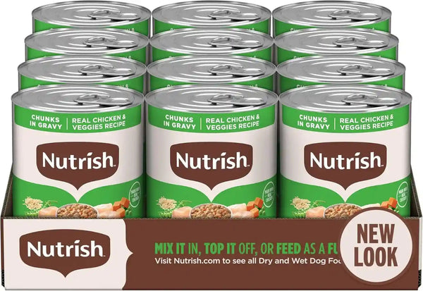 Nutrish Chicken Wet Dog Food Chunks in Gravy,13 Oz. Can (Rachael Ray) | No Poultry By-Product Meal, Artificial Preservatives or Flavors, No Added Corn or Wheat Ingredients, Made in the USA1