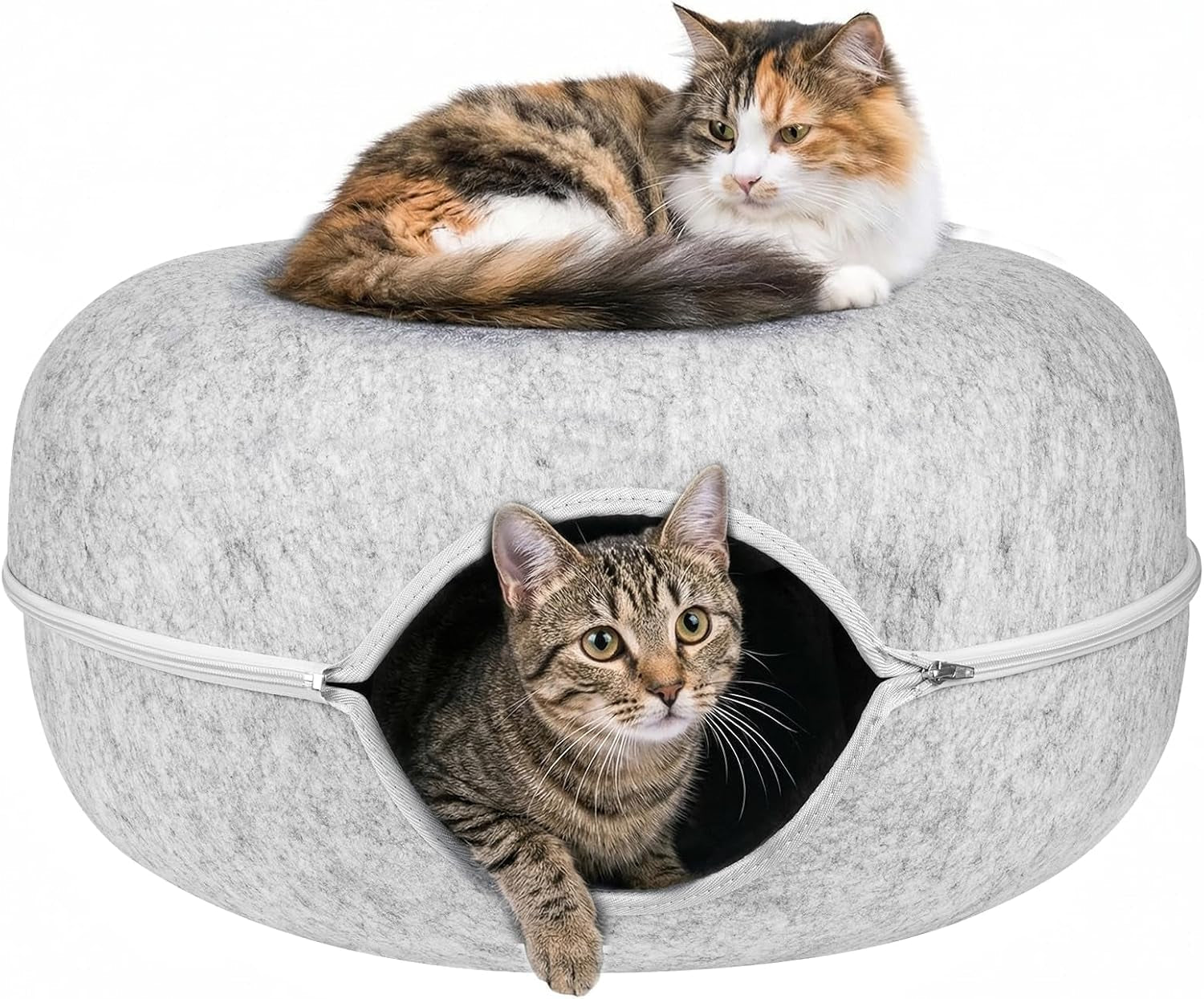 cat-tunnel-bed-for-heavy-big-cats-up-to-45-lbs-24-donut-cat-bed-for-multi-cat-home-premium-detachable-zipper-felt-anti-scratch-cat-cave-bed-roomy-non-collapsing-cat-hideaway-peekaboo-toy