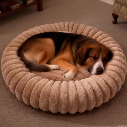Donut Dog and Cat Bed, Luxurious Comfortable Faux Rabbit Fur Pet Beds, round Anti-Anxiety Calming Puppy Kitten Bed with Anti-Slip Bottom for Small Medium Dogs & Cats(20", White)19