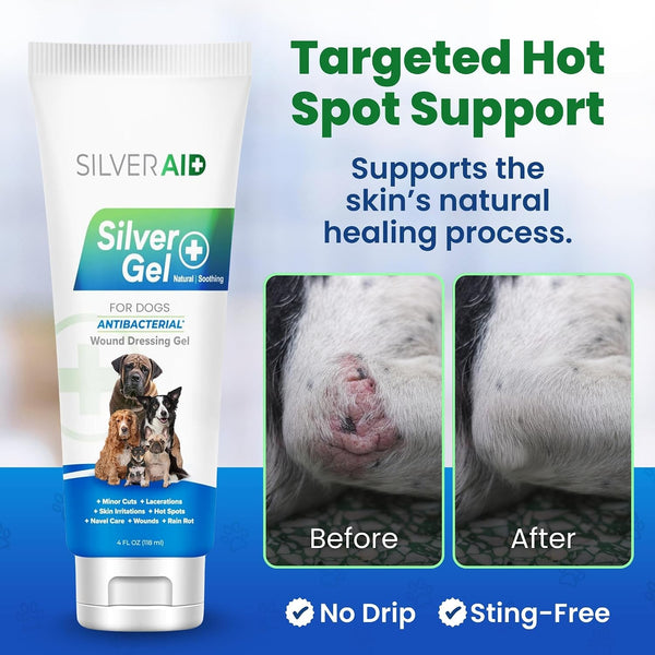 Hot Spot Treatment Gel for Dogs Colloidal Silver Wound Care for Cuts, Bites, Rashes, Skin Irritations & Ulcers, Dog Wound Care Solution, 4.0 Ounces - Vet Recommended & Made in USA4