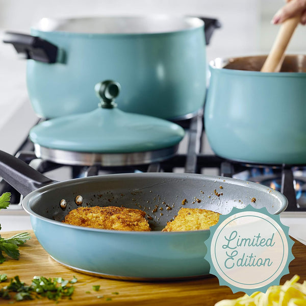 120 Limited Edition Stainless Steel Cookware Pots and Pans Set with Prestige Kitchen Tools, 10 Piece, Aqua Blue3