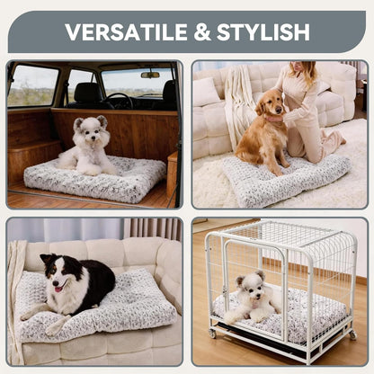 Orthopedic Dog Bed for Dogs, Calming Plush Dog Mat with Thick Cushion Support, Washable Fluffy Pet Bed with Non-Slip Bottom, Soft Indoor Dog Crate Bed (Gray, 41.0" L X 27.0" W X 4.0" Th)3