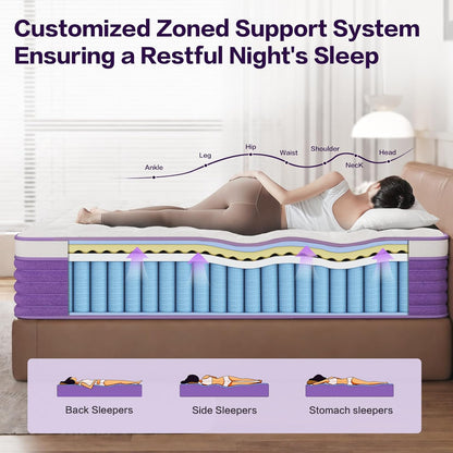 Queen Mattress,12 Inch Queen Size Mattress in a Box,Hybrid Memory Foam with Pocket Springs for Motion Isolation,Medium Firm ＆ Pressure Relief and Cool Sleep,Certipur-Us Certified,No Fiberglass7