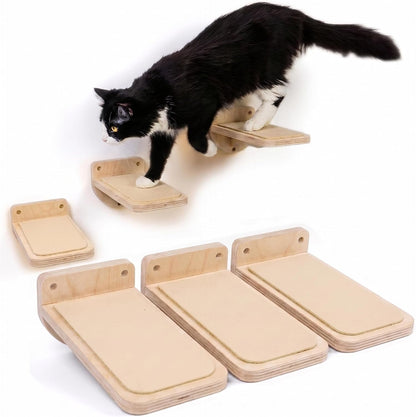 INICIO Cat Wall Stairs - Set of 3 Wall Steps for Cats to Climb with Fixtures, 8.7"X4.7" - Floating Steps for Climbing or Playing - for Kittens and Adult Cats, Dark Brown10