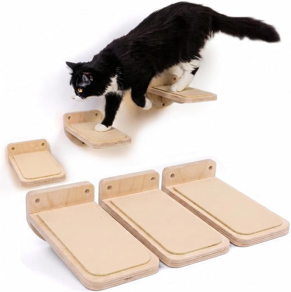 INICIO Cat Wall Stairs - Set of 3 Wall Steps for Cats to Climb with Fixtures, 8.7"X4.7" - Floating Steps for Climbing or Playing - for Kittens and Adult Cats, Dark Brown10