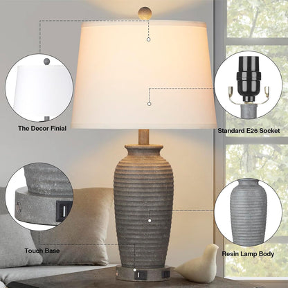 25" Farmhouse Jar Table Lamps Set of 2, 3 Way Touch Control Rustic Bedside Lamps with USB A+C Ports & AC Outlet, Pot Nightstand Lamps for Bedroom Living Room (LED Bulbs Included)7