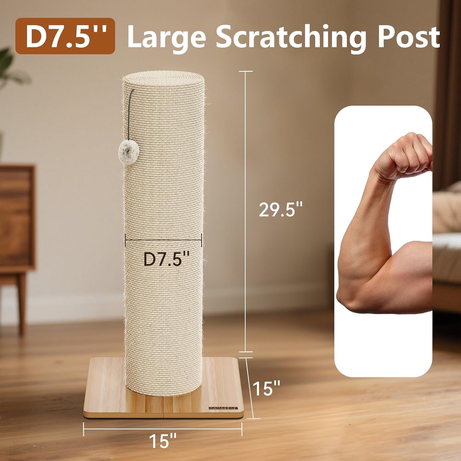 kamaboko-29-5-cat-scratching-post-7-5-ultra-large-diameter-natural-sisal-cat-scratch-post-scratch-resistant-tall-cat-scratcher-for-indoor-cats-protect-your-furniture-beige-pack-of-1