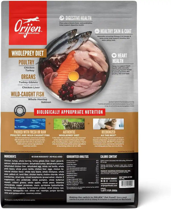 ORIJEN Grain Free WHOLEPREY Dry Cat Food Original Recipe 4Lb. Bag | 90% Animal Ingredients, Freeze Dried, Fresh or Raw Ingredients, High Protein, Heart Health, Free-Run Poultry2