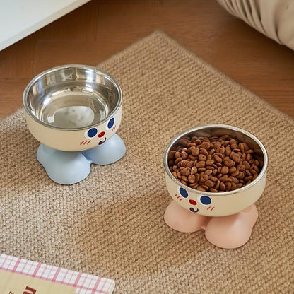A New Mischievous Face Cartoon Pet Bowl, Stainless Steel High-Neck Cat Bowl for Feeding and Watering, Dog Bowl, Dog Dining Plate (Pink)9