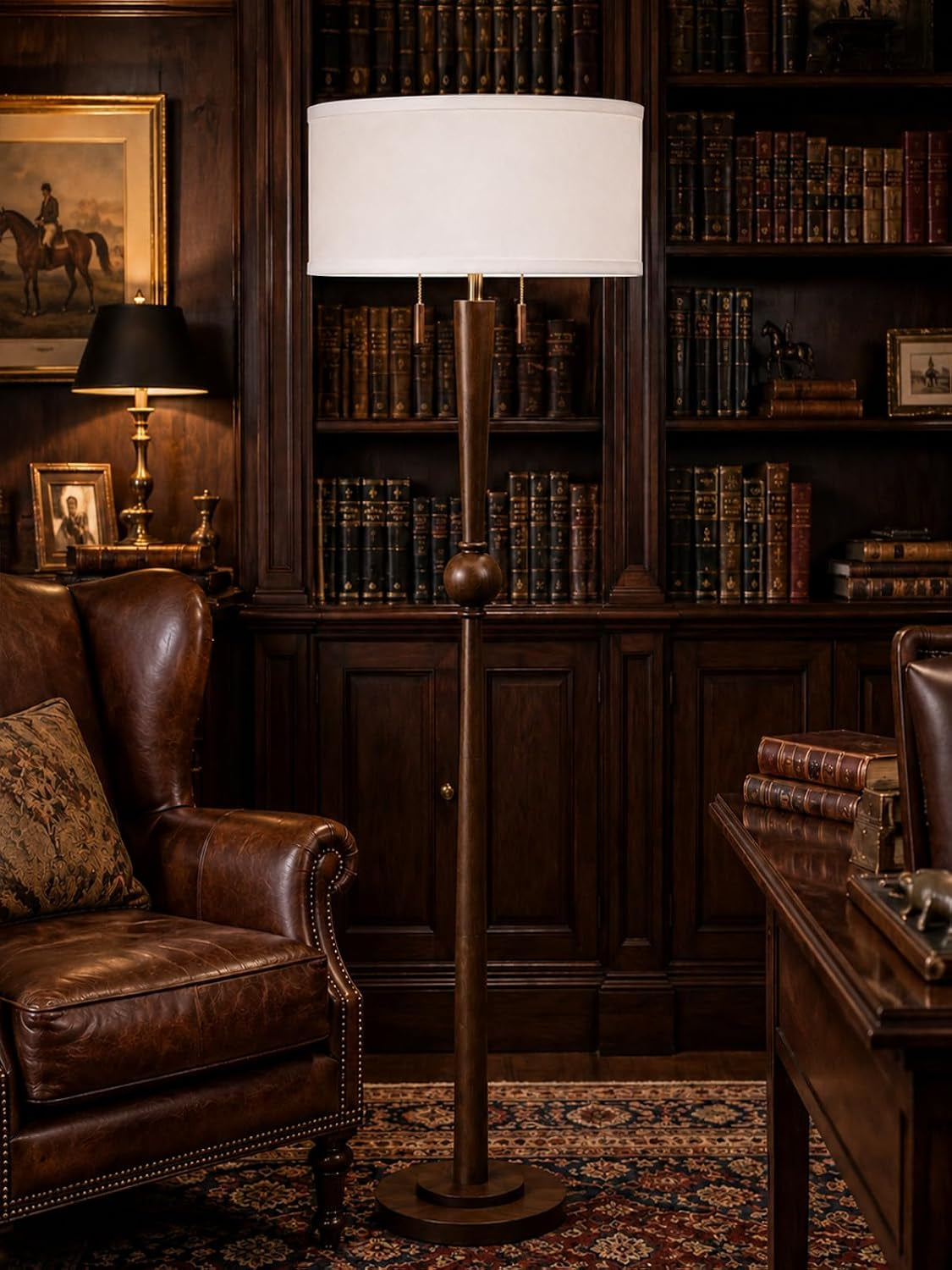 solid-wood-floor-lamp-for-living-room-pull-chains-standing-lamp-62-8-tall-17-white-drum-shade-sculptural-wood-base-stem-2-light-design-standing-lamp-for-bedroom-2-bulbs-included