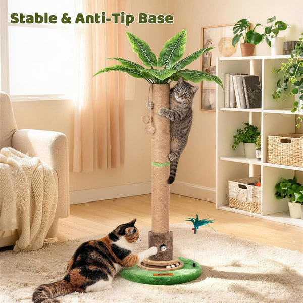 【Material Upgrade】 Famifit 50.8" Plant Cat Scratching Post, Tall Cat Tree | Natural Sisal Rope Scratcher with Solid Wood Ball Track & Mouse Hole, Interactive Design for Indoor Cats & Kittens4