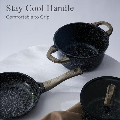 Pots and Pans Set Non Stick Non-Toxic 22 Pcs Ceramic Cookware Sets Nonstick Kitchen Pot&Pan with Lid Black Granite Induction Compatible with Glass Lids Crepe Frying Pan Pfoa/Pfos-Free3