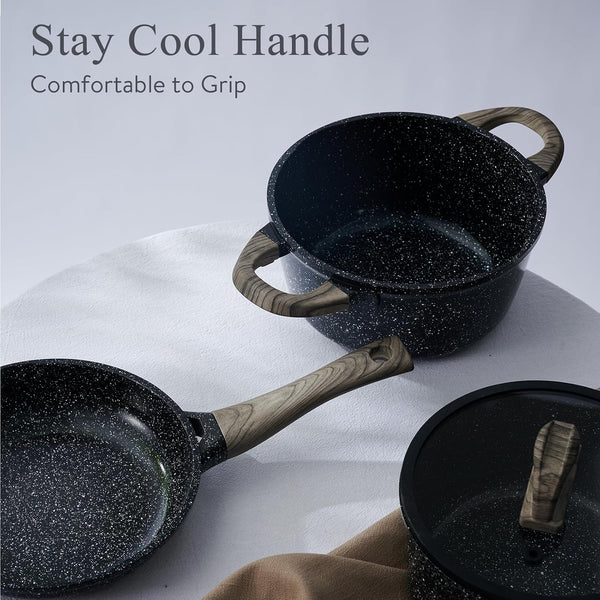 Pots and Pans Set Non Stick Non-Toxic 22 Pcs Ceramic Cookware Sets Nonstick Kitchen Pot&Pan with Lid Black Granite Induction Compatible with Glass Lids Crepe Frying Pan Pfoa/Pfos-Free3