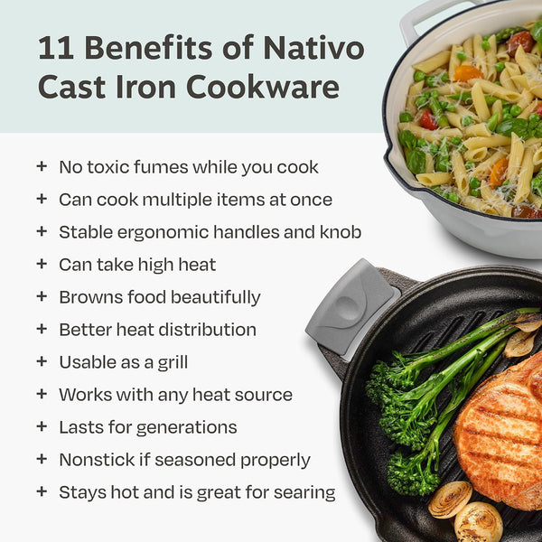 5Pc Stackable Cast Iron Cookware Set, Versatile Enamel Dutch Oven, Seasoned Grill Pan & Enamel Braiser with Precision Pour Spouts, Universal Lid, Included Spacers/Handle Holders, White Dutch2