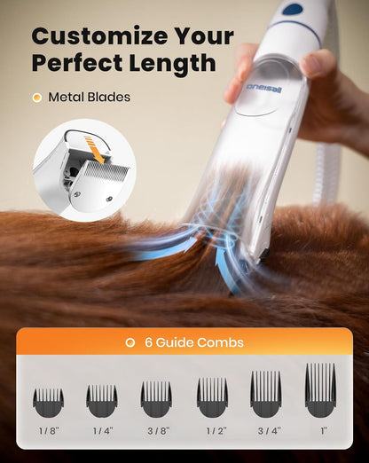 Oneisall 8-In-1 Dog Grooming Vacuum & Dryer for Shedding/Drying/Trimming | Vacuum & Blower & Metal Blade Pet Clippers, Adjustable 7-Temp & 3 Air Levels, All-In-One Dog Grooming Kit, Storage Bag4