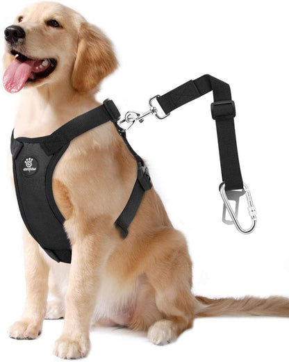 Vavopaw Dog Seat Belt Vest Harness for Car,2 in 1 Seatbelt Buckle | Soft Breathable Mesh,Adjustable Buckle,Nylon,Heavy Duty Pet Safety Seat Belts for Small Medium Large Pets,Black,L1