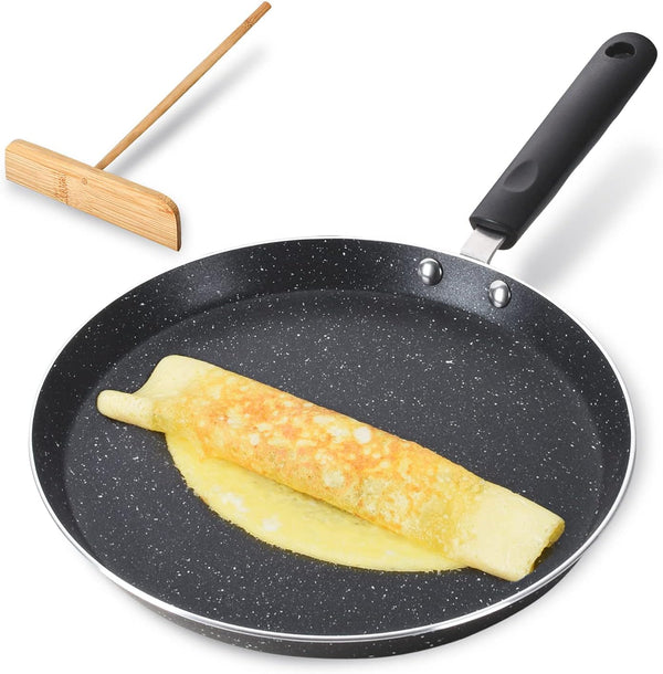 10.5 Inch Nonstick Crepe Pan with Spreader Induction Compatible, for Egg Omelet and Flat Pancake Frying Pan, PFOA & Ptfes Free (Black)1