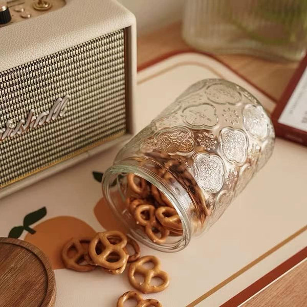 Vintage Glass Kitchen Storage Counter Jar, Kitchen and Pantry Glass Storage, with Airtight Wood Lid for Cookies, Candy, Coffee Tea Beans, Grains,Food Storage Containers (Plum-Pattern*2)8