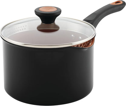 Glide Copper Ceramic Nonstick Straining Sauce Pan with Lid, 3-Quart, Black1