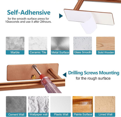 Paper Towel Holder - Self Adhesive Paper Towel Holder Wall Mount for Kitchen Rack， Adhesive Paper Towel Roll Rack for Bathroom Towel Kitchen ， Stainless Steel-Rose Gold8
