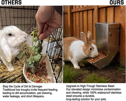 Rabbit Feeder - Small Animal Stainless Steel Gravity Feeding Trough with Lid, Outdoor Durable Cage Feeder Holds Several Days' Food (4 Inch/1.5Lbs)8