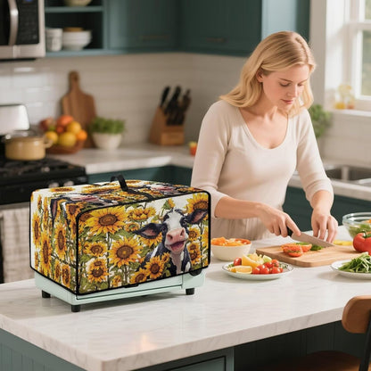 Cow Sunflower Print Toaster Oven Air Fryer Dust Cover Washable Heavy Duty Small Kitchen Appliance Dust Covers with Accessory Pockets, Kitchen Accessories, S3