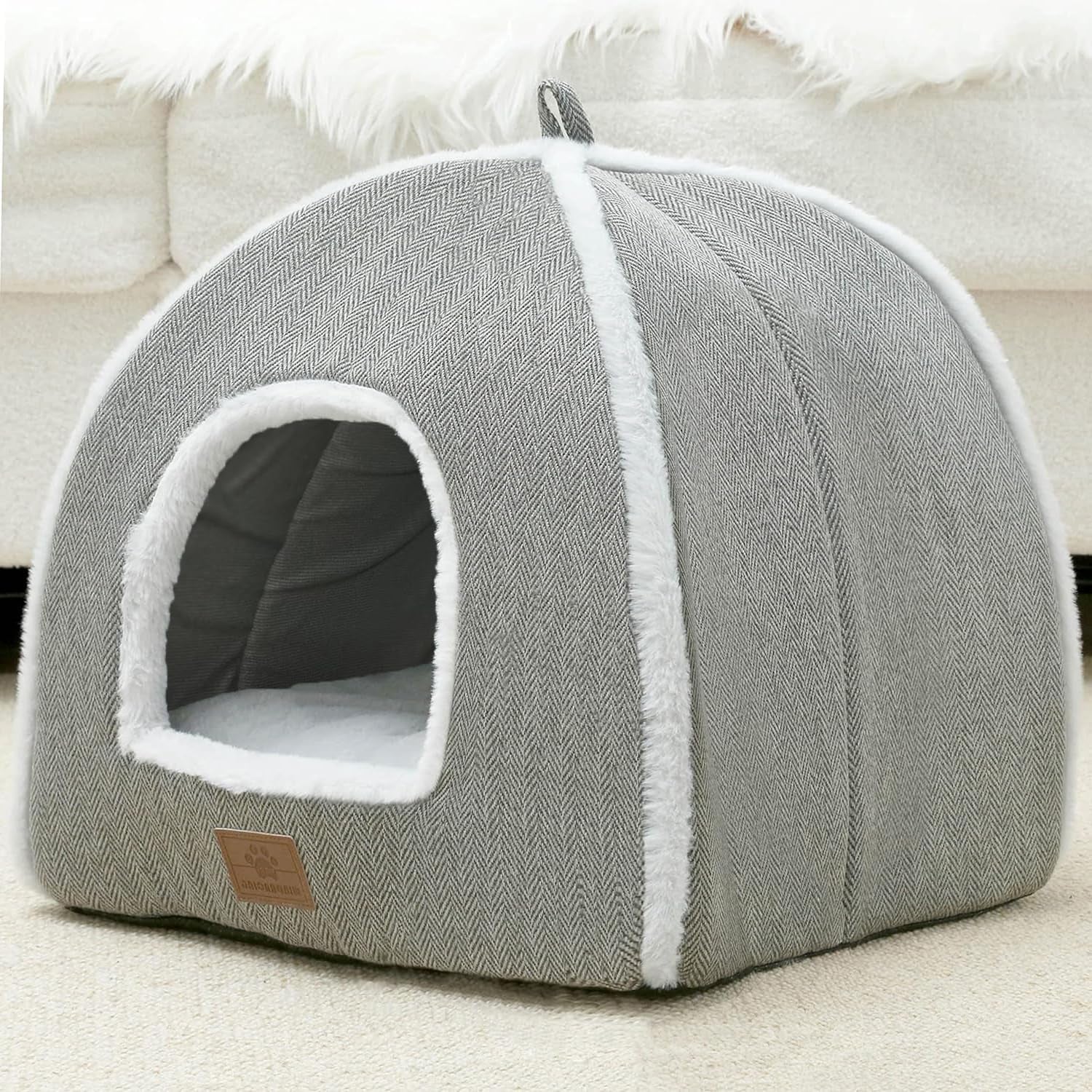 cat-beds-for-indoor-cats-cat-bed-cave-house-tent-for-kittens-and-small-pets-with-washable-cushioned-soft-and-warm-indoor-house-grey-15-inches