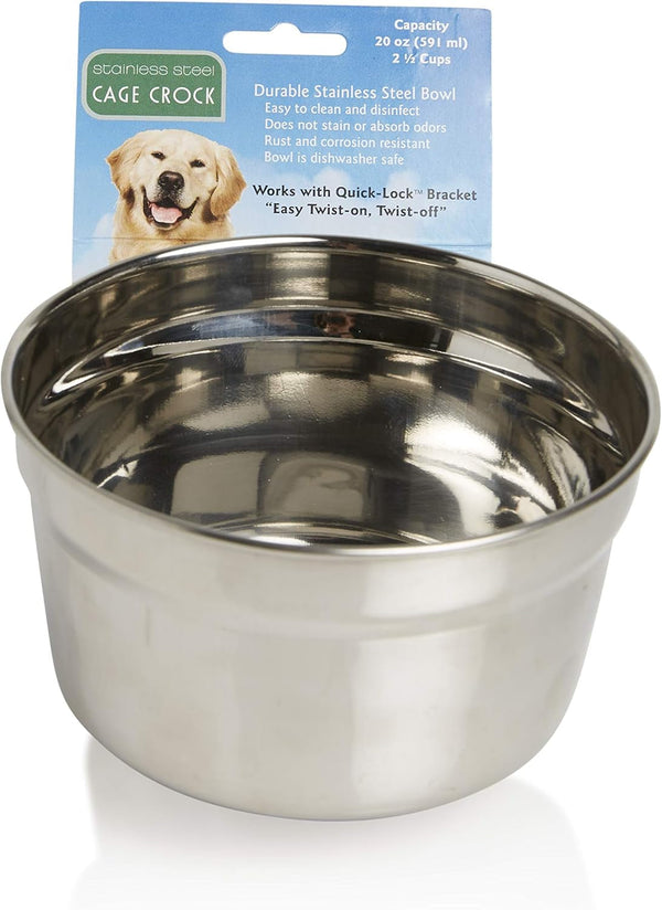 Lixit® Stainless Steel Kennel Food or Water Bowl - Non Spill Hanging Removable Crate Bowls - Carrier Cage Dish for Dogs or Cats for Feeding and Drinking (Stainless Steel, 20 Ounce)2