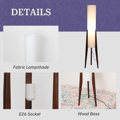 Mid-Century Tripod Floor Lamp with White Fabric Shade Modern Wood Standing Light with E26 Base for Bedroom Living Room & Home Decor (Walnut Tripod Holder)8