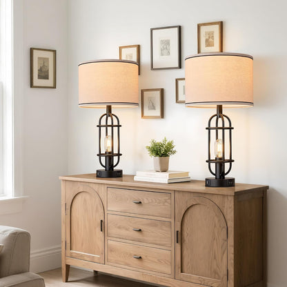 Black Table Lamps for Living Room Set of 2, 22.3" Farmhouse Lamps for Nightstand, Industrial Table Lamps for Bedroom with USB Ports, Bulbs Included4
