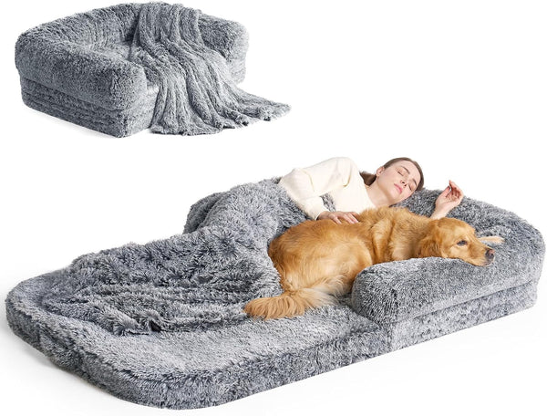 EHEYCIGA Foldable XXL Dog Bed Memory Foam-46X34X6.5", Fluffy Cover, Grey21