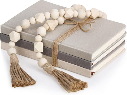 3 Pieces Faux Decorative Books Set for Home Decor,Classical Grey | 8.5" X 5.7" Stacked Linen Notebook, Shelves Coffee Table Display Books with Wood Bead, Bookend Gift for Mantle Living Room1