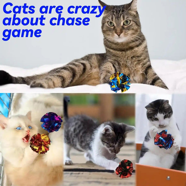 Cat Crinkle Ball Toys 10 Packs for Indoor Cats to Kill Time and Keep Fit, 2.3 Inch Colorful Mylar Crinkle Balls Attract Cats to Swat, Bite, Hunt, Interactive Toys for Cats and Kittens5